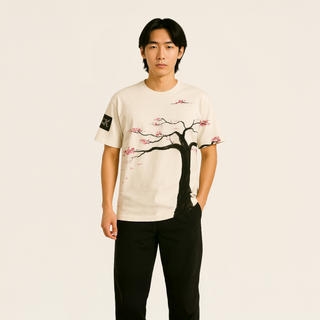 "Sakura Stillness" Oversized White T-Shirt